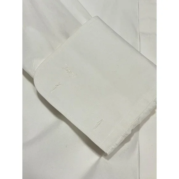 Yves Saint Laurent White Vtg French Cuff Formal Dress Shirt Mens 17 34-35 Logo
